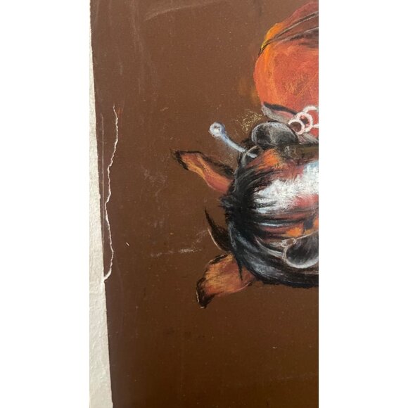 Vintage Equestrian Artwork Two Draft Horses Harness brown western 20.5x16" READ - Picture 10 of 10